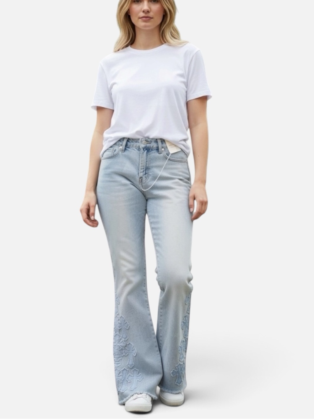 NWT Bamboo Jeans Y2K Gothic Cross Applique Flare Denim Pants - Size 13 / 31